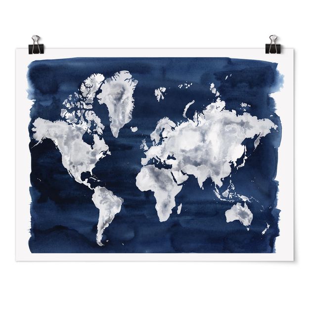 Poster - Water World Map scuro - Orizzontale 3:4