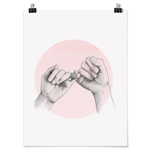 Poster - Illustrazione mani Amicizia Circle Rosa Bianco - Verticale 4:3