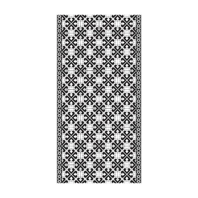 Tappeto bianco e nero moderno Mix di piastrelle geometriche Cuori Nero