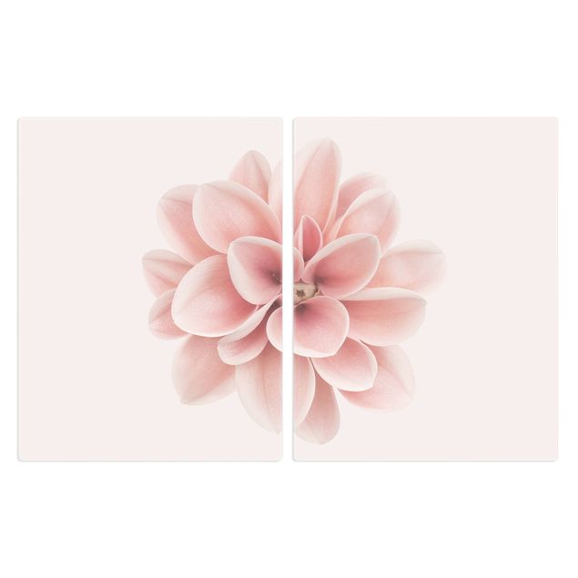 Coprifornelli in vetro - Dalia centrata in pastello rosa - 52x80cm