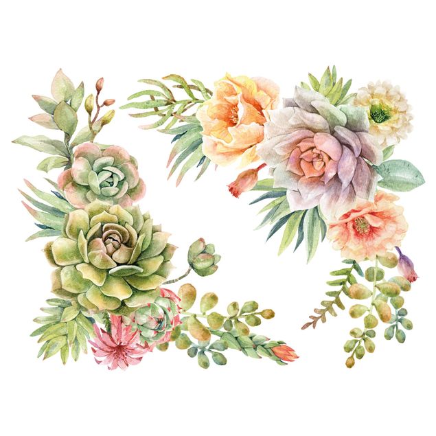 Adesivo murale - Acquerello Succulente ornamento XXL