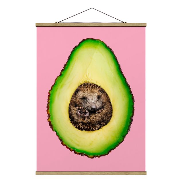 Foto su tessuto da parete con bastone - Avocado Con Hedgehog - Verticale 4:3