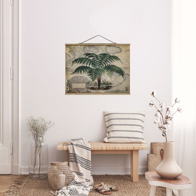Foto su tessuto da parete con bastone - Vintage Collage - Palm e mappa del mondo - Orizzontale 3:4