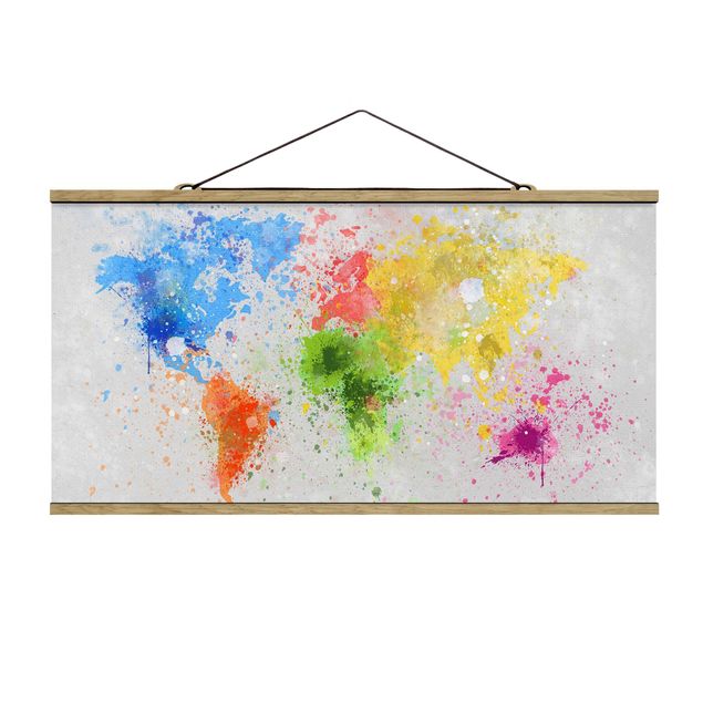 Foto su tessuto da parete con bastone - Colorful schizzi Mappa del mondo - Orizzontale 1:2