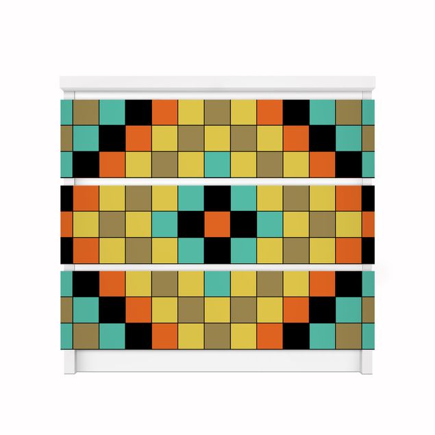 Carta adesiva per mobili IKEA - Malm Cassettiera 3xCassetti - Colorful mosaic