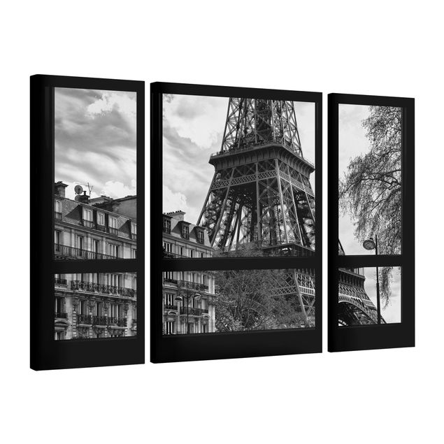 Quadri moderni per soggiorno Window View Paris - Close To The Eiffel Tower In Black And White