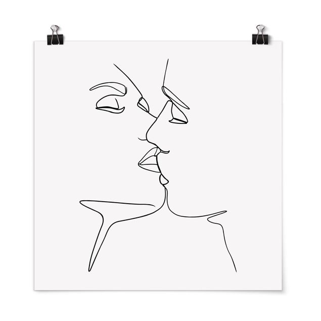 Poster - Line Art bacio Faces Bianco e nero - Quadrato 1:1