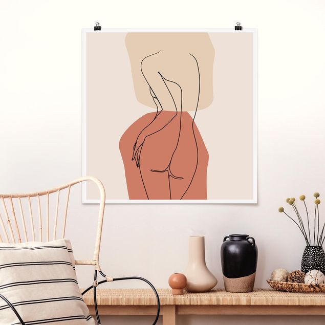 Poster - Line Art Woman Back Brown - Quadrato 1:1