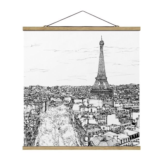 Quadro su tessuto con stecche per poster - Città Studi - Parigi - Quadrato 1:1