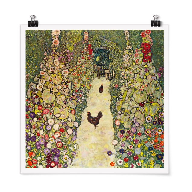 Poster - Gustav Klimt - Garden Way con i polli - Quadrato 1:1