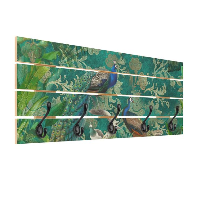 Appendiabiti in legno - Shabby Chic Collage - Noble Peacock II - Ganci cromati - Orizzontale