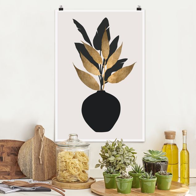 Poster illustrazioni Mondo grafico delle piante - Oro e nero