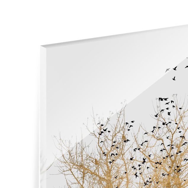 Paraschizzi in vetro - Stormo di uccelli davanti ad un albero dorato - Quadrato 1:1