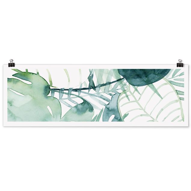Poster - fronde di palma in acquerello II - Panorama formato orizzontale