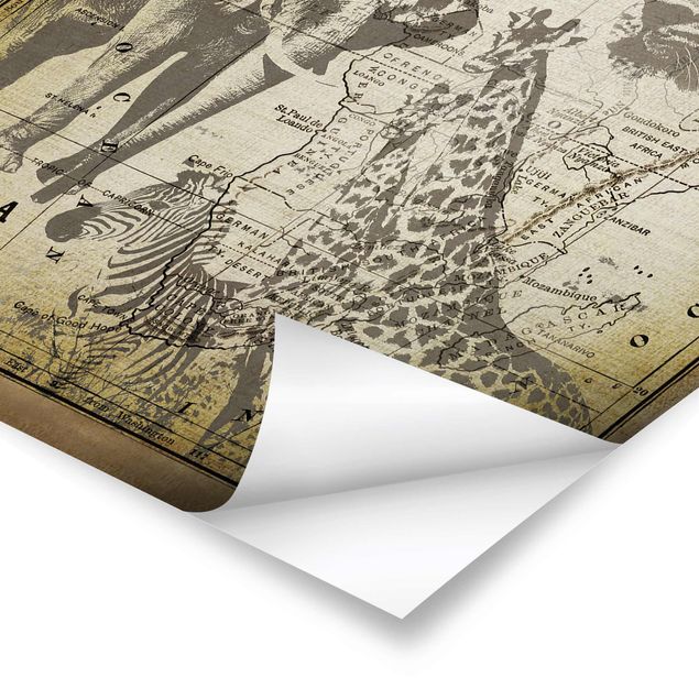 Poster - Vintage Collage - Africa Wildlife - Verticale 4:3