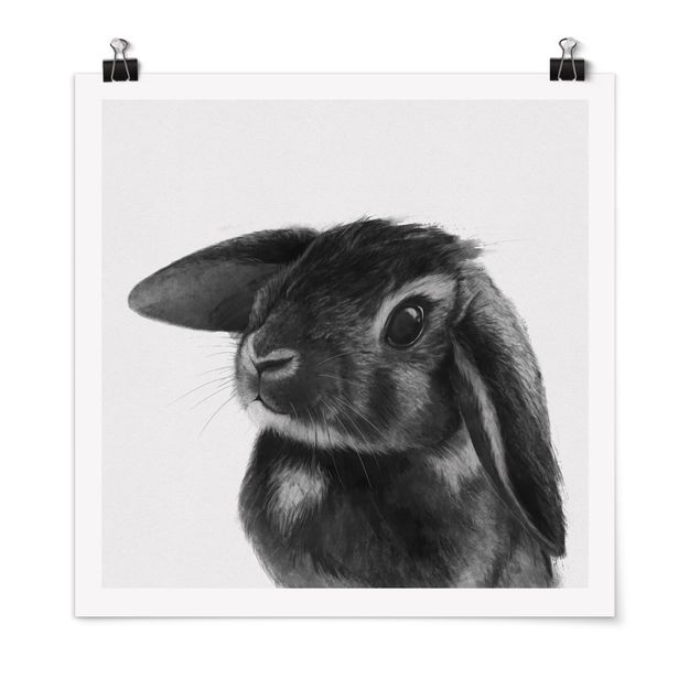 Poster - Illustrazione Coniglio bianco e nero Disegno - Quadrato 1:1