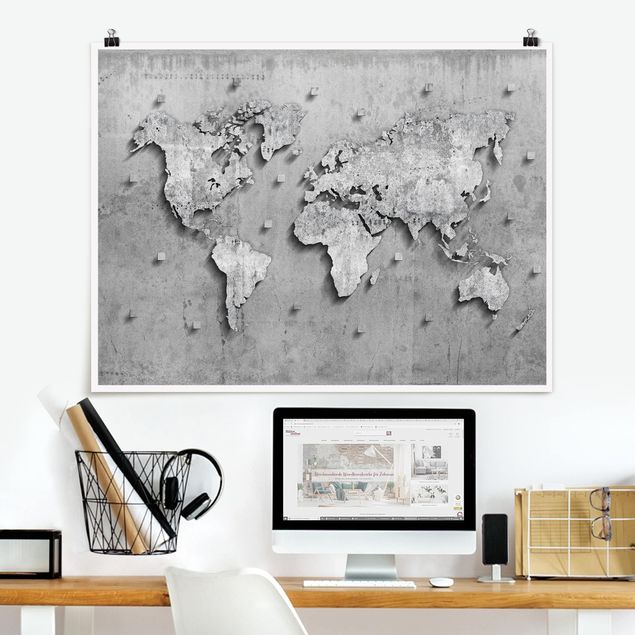 Poster illustrazioni Mappa del mondo in cemento