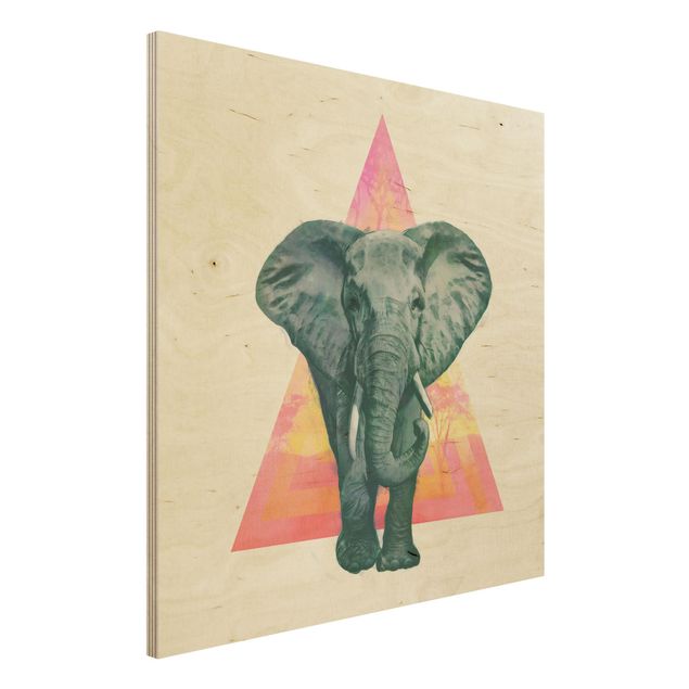 Stampa su legno - Illustrazione Elephant anteriore Triangolo Pittura - Quadrato 1:1