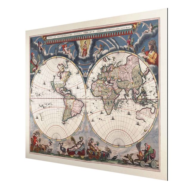 Stampa su alluminio spazzolato - Storico Mappa del mondo Nova et Accuratissima del 1664 - Orizzontale 3:4
