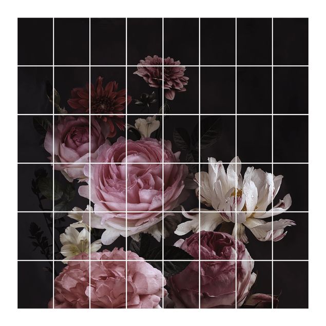 Adesivi per piastrelle con immagine - Pink Flowers On Black