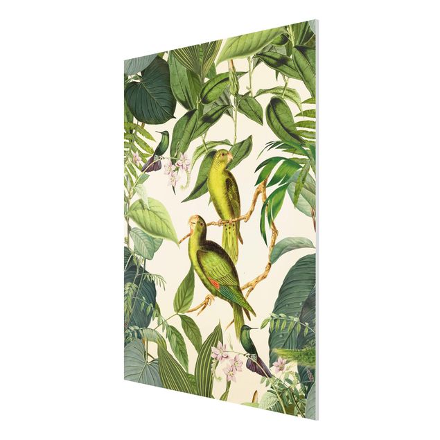 Stampa su Forex - Vintage Collage - Pappagalli In The Jungle - Verticale 4:3