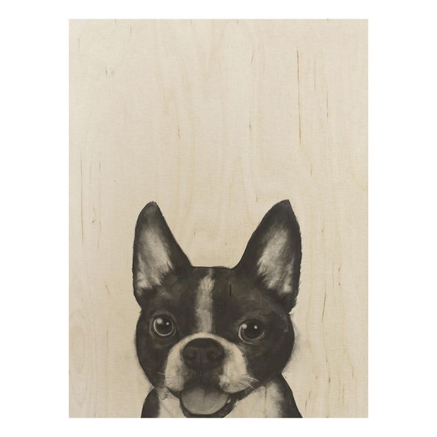 Stampa su legno - Illustrazione Dog Boston Monochrome Pittura - Verticale 4:3