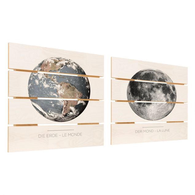 Quadro in legno effetto pallet - Luna e la Terra - Quadrato 1:1