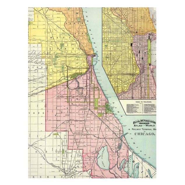 Lavagna magnetica - Cartina vintage di Chicago