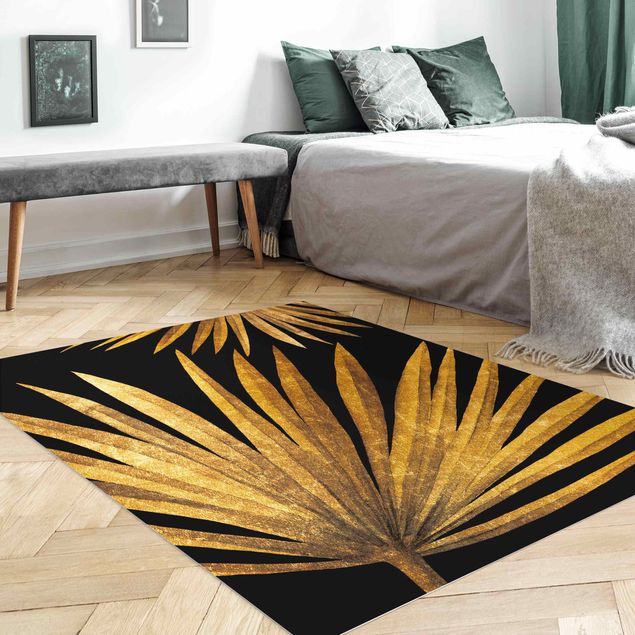 Tappeti moderni Oro - Foglia di palma su nero