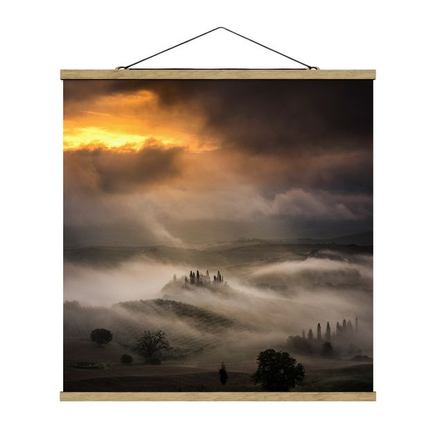Quadro su tessuto con stecche per poster - Nebbia Waves - Quadrato 1:1