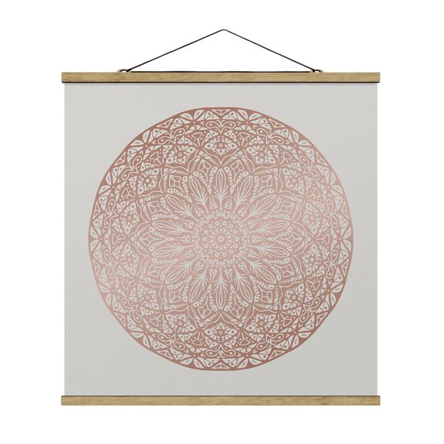Quadro su tessuto con stecche per poster - Mandala Ornament In Rame Oro - Quadrato 1:1