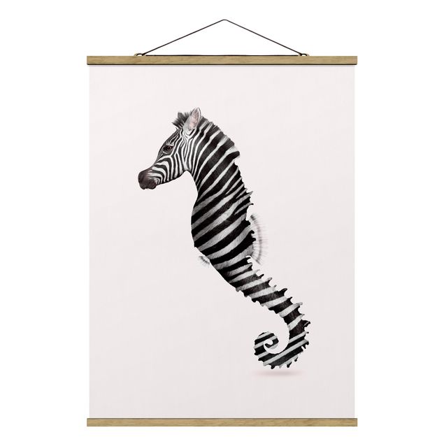 Foto su tessuto da parete con bastone - Seahorse Con Zebra Stripes - Verticale 4:3