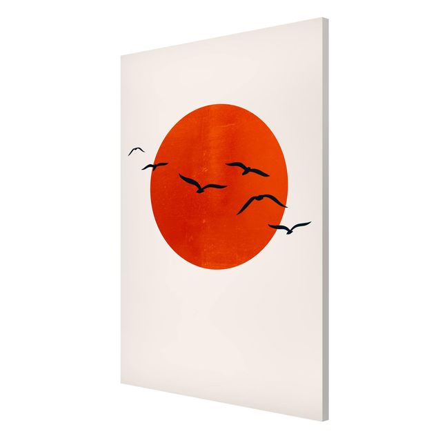 Lavagna magnetica - Stormo di uccelli davanti al sole rosso