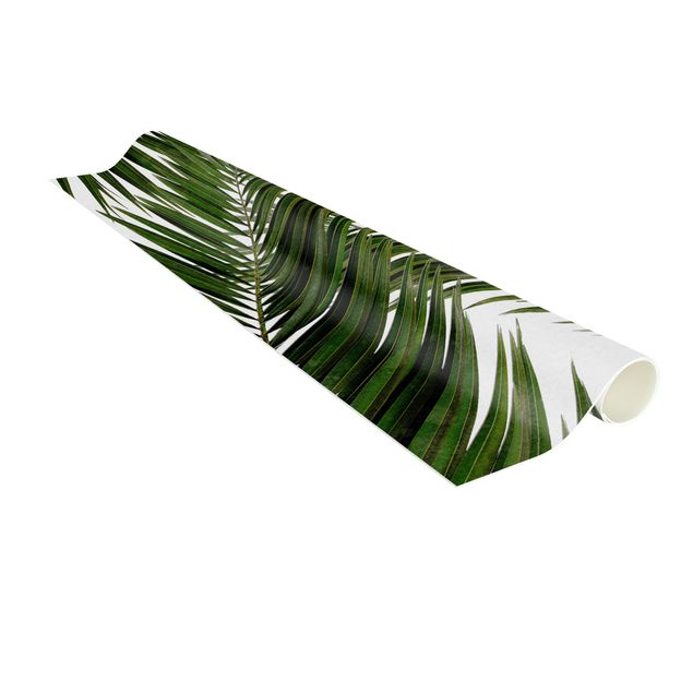 Tappeti floreali moderni Vista attraverso le foglie di palma verde