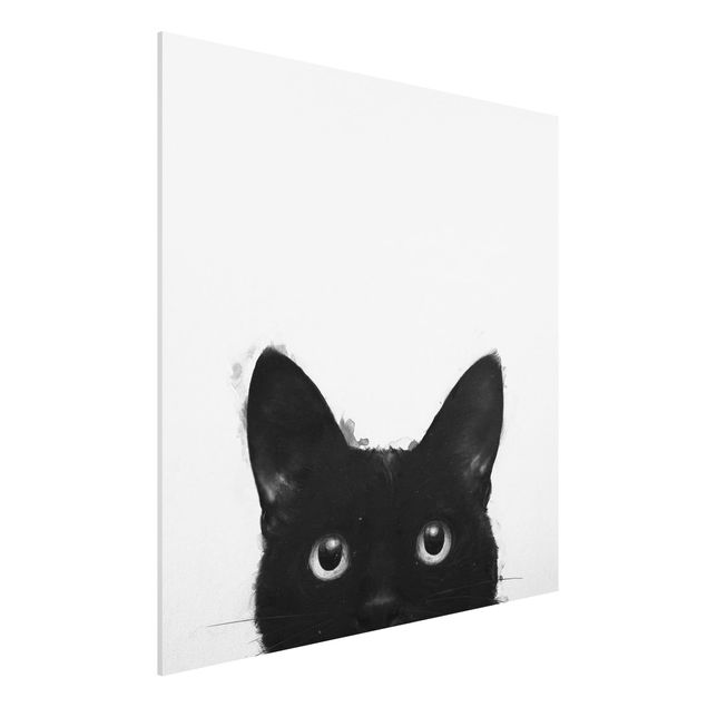 Stampa su Forex - Illustrazione pittura Gatto nero su bianco - Quadrato 1:1
