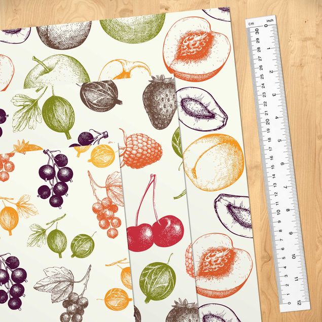 Pellicola adesiva - 3 disegni di frutta fatti a mano