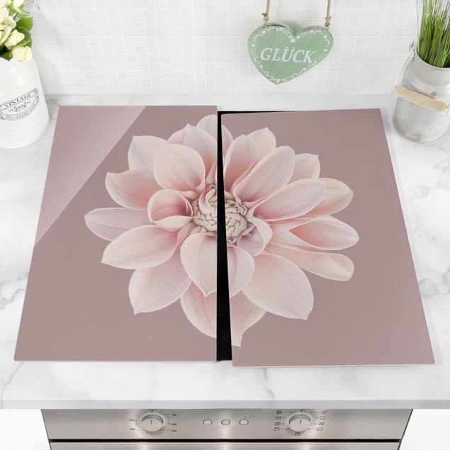 Coprifornelli in vetro - Dalia in lavanda bianca e rosa - 52x60cm