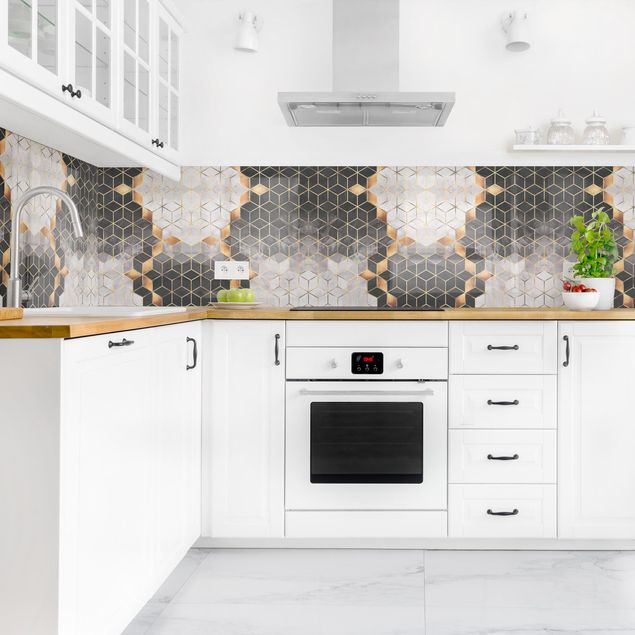 Rivestimenti cucina di plastica Geometria dorata con bianco e nero II