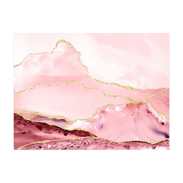 Tappeti astratti Montagne rosa astratte con linee d'oro