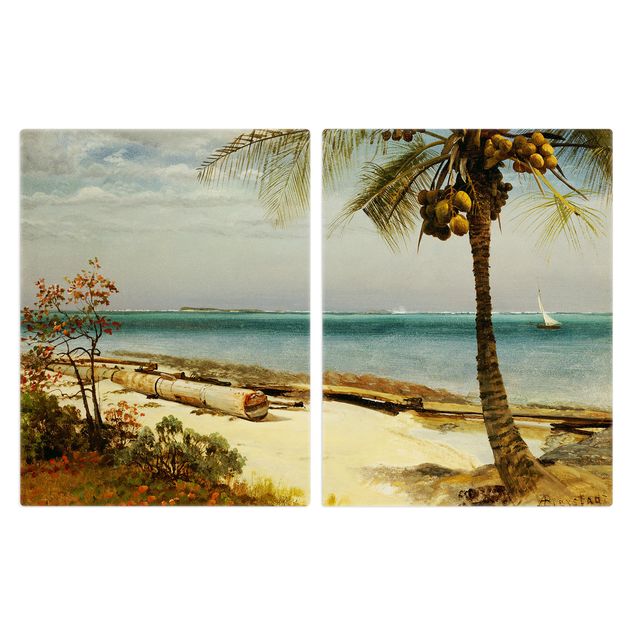 Coprifornelli in vetro - Albert Bierstadt - Costa nei tropici - 52x80cm