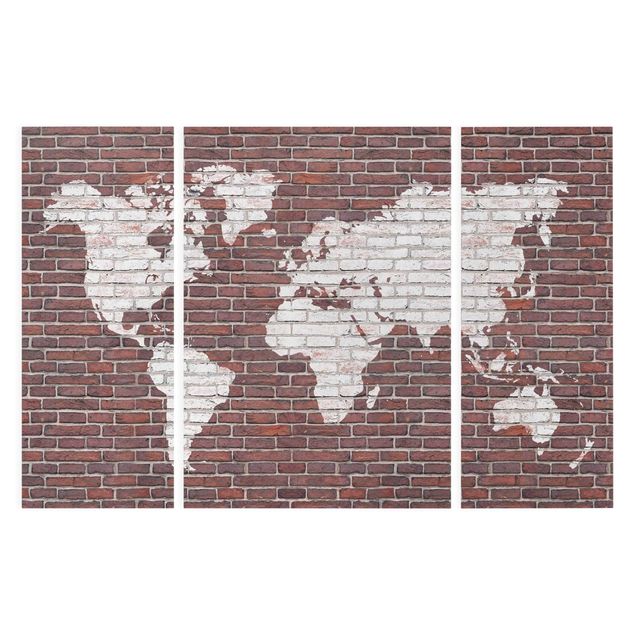 Stampa su tela 3 parti - Brick world map - Trittico