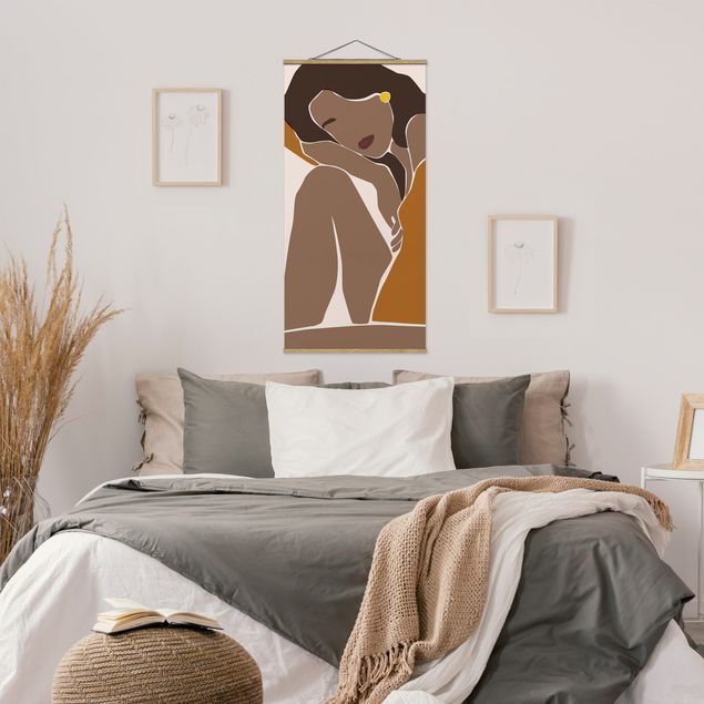 Quadro su tessuto con stecche per poster - Line Art Woman Marrone Beige - Verticale 2:1