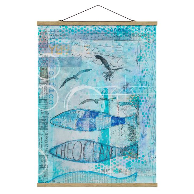 Foto su tessuto da parete con bastone - Colorato collage - Bluefish - Verticale 4:3