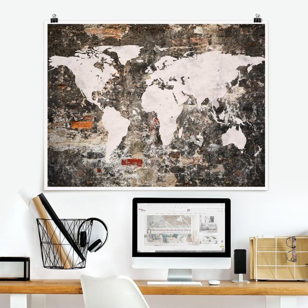 Poster vintage Vecchia mappa del mondo a parete