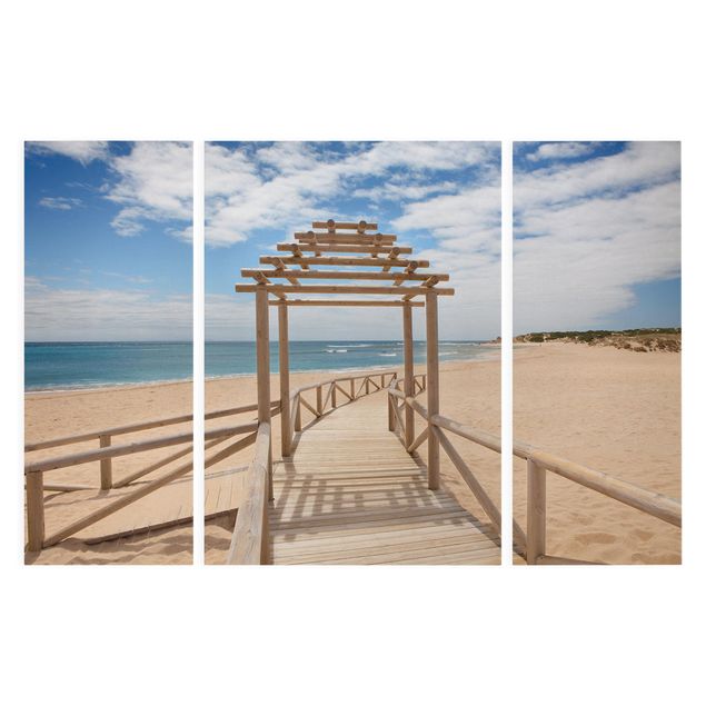 Stampa su tela 3 parti - Beach Path To The Sea In Andalusia - Trittico