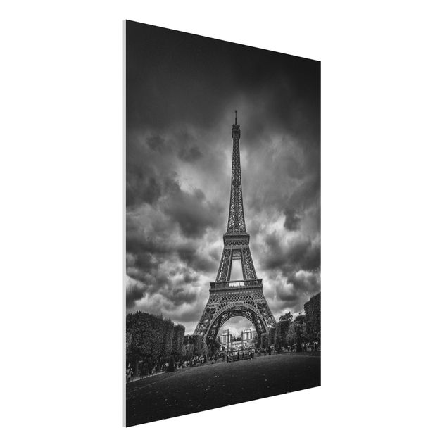 Quadro in forex - Torre Eiffel Davanti Nubi In Bianco e nero - Verticale 3:4