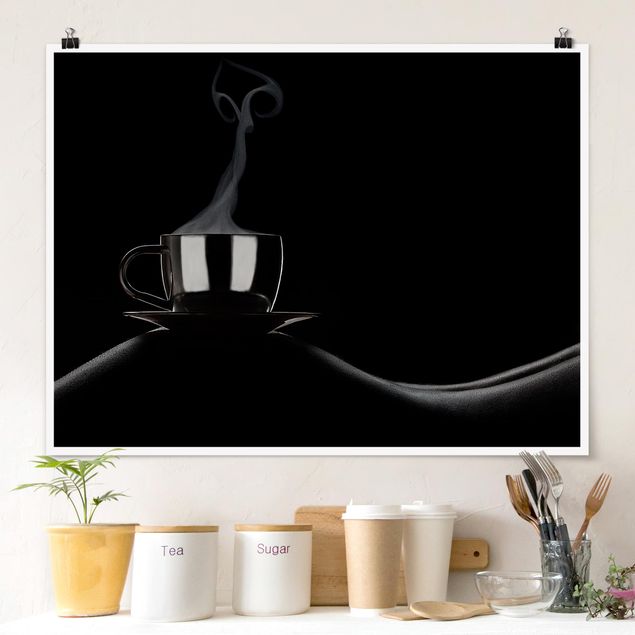 Poster bianco e nero formato orizzontale Caffè a letto