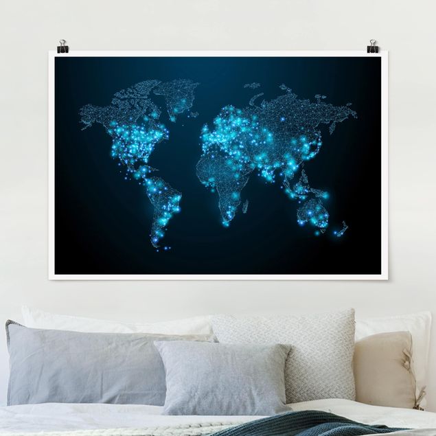 Poster illustrazioni Mondo connesso - Mappa del mondo
