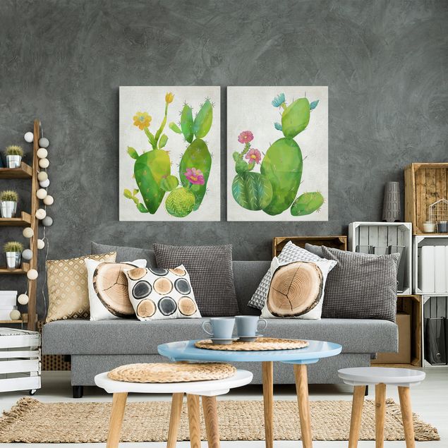 Quadri moderni per soggiorno Famiglia di cactus Set II