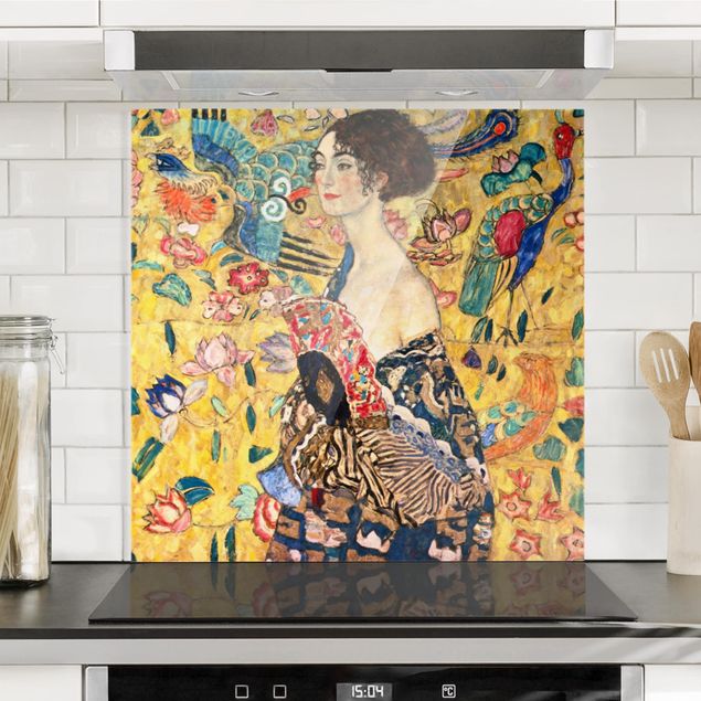 paraschizzi cucina vetro magnetico Gustav Klimt - Signora con ventaglio